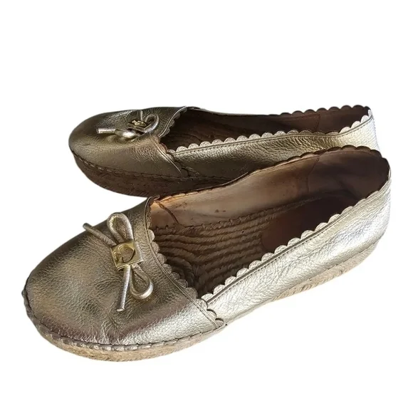 Kate Spade Platform Loafers 7.5 Gold Metallic Women Loranne Slip On Accents Bow - Picture 4 of 13